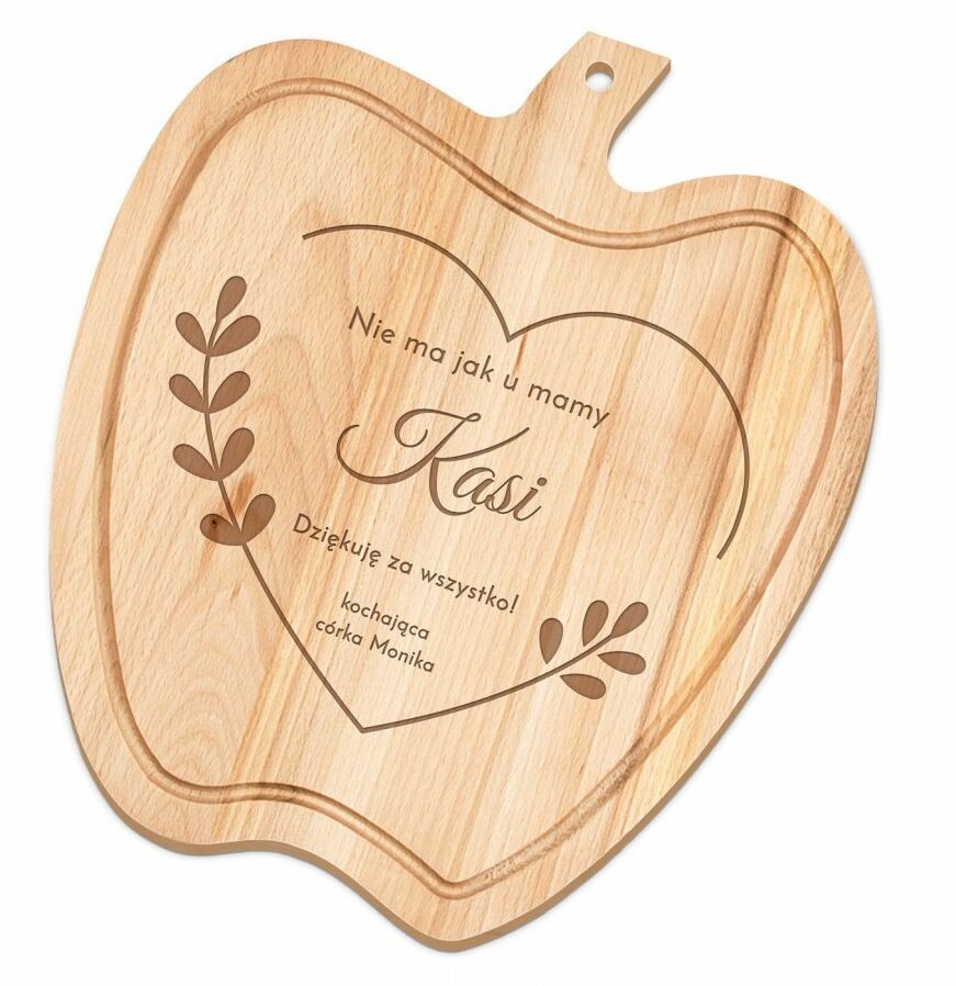 Murrano Deska drewniana do krojenia jabłko z grawerem dla mamy DSK-JAB-023