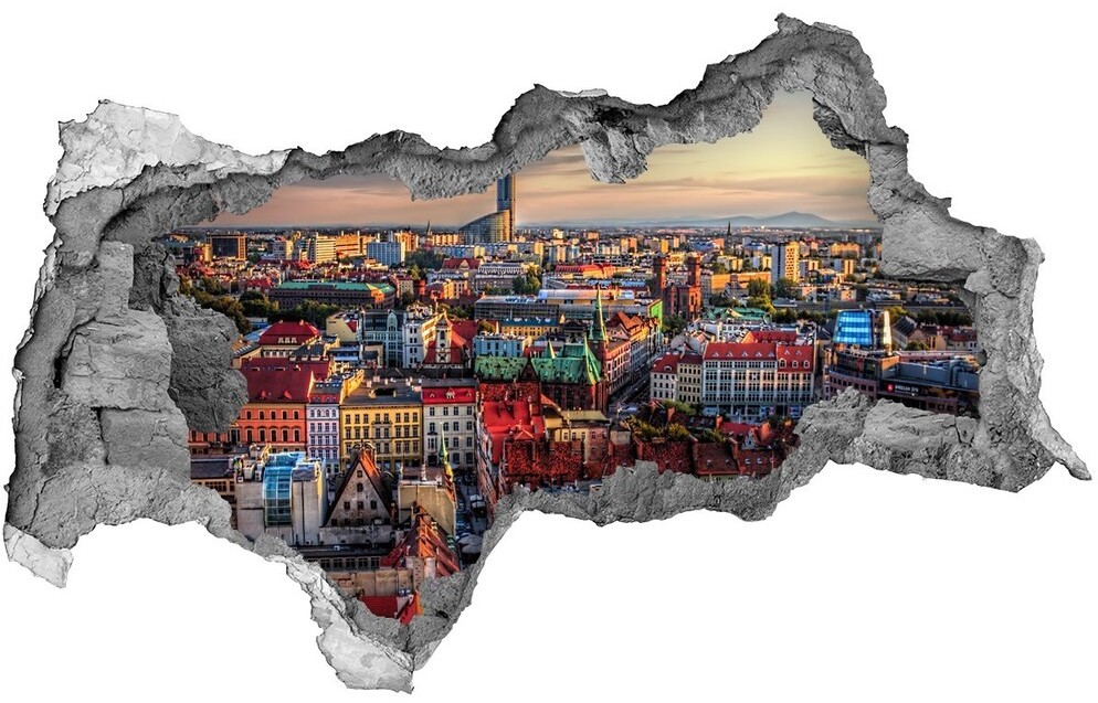 Wallmuralia.pl Fototapeta dziura na ścianę 3d Panorama Wrocławia