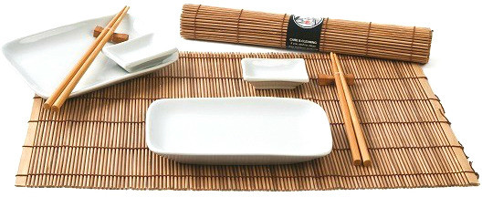 Zestaw do sushi biało-brązowy, 10 elementów 815-uniw