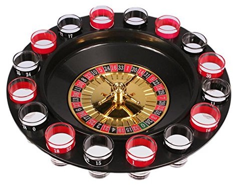 Out of the Blue 79/3988  kule z tworzywa sztucznego, Roulette z 16 kieliszków do gier i 2 do picia, D:, około 30 cm, 1 - opakowanie, czarny, czerwony