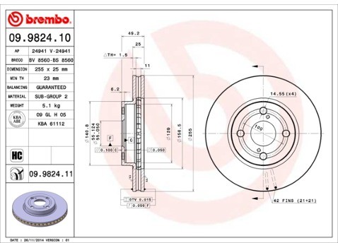 BREMBO Tarcza hamulcowa 09.9824.11