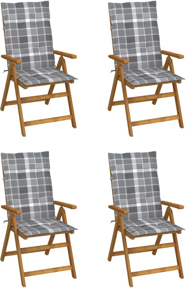 vidaXL Rozkładane krzesła ogrodowe z poduszkami, 4 szt., lita akacja