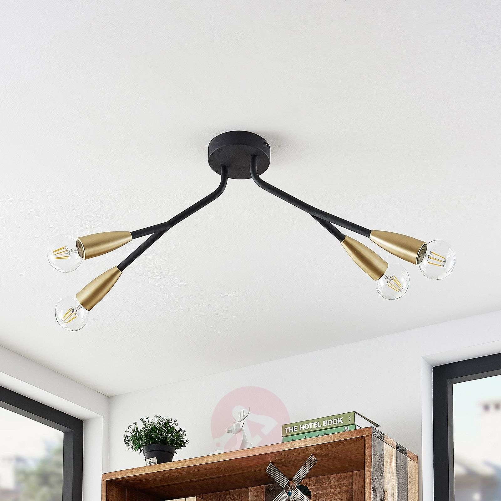 Lucande Lucande Carlea lampa sufitowa 4-pkt czarna mosiądz