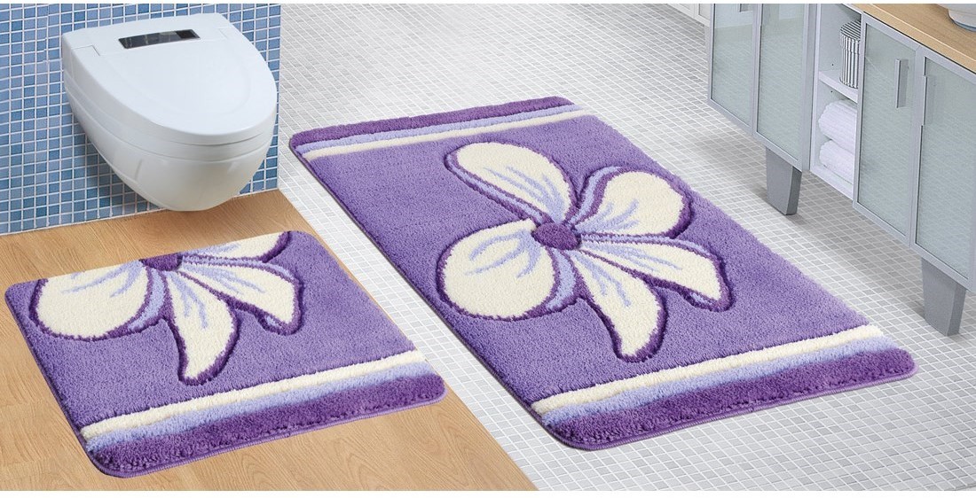 Bellatex Komplet dywaników łazienkowych Ultra Kwiat fioletowy, 60 x 100 cm
