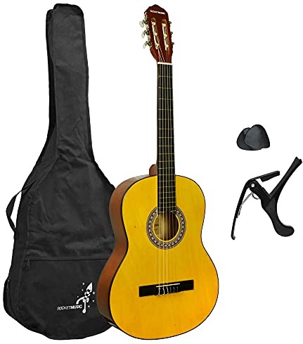3rd Avenue 3rd Avenue rakieta pełny rozmiar gitara klasyczna Starter pakiet dla początkujących gitara akustyczna z nylonowymi strunami, torba, kapo i kostki XF201AN