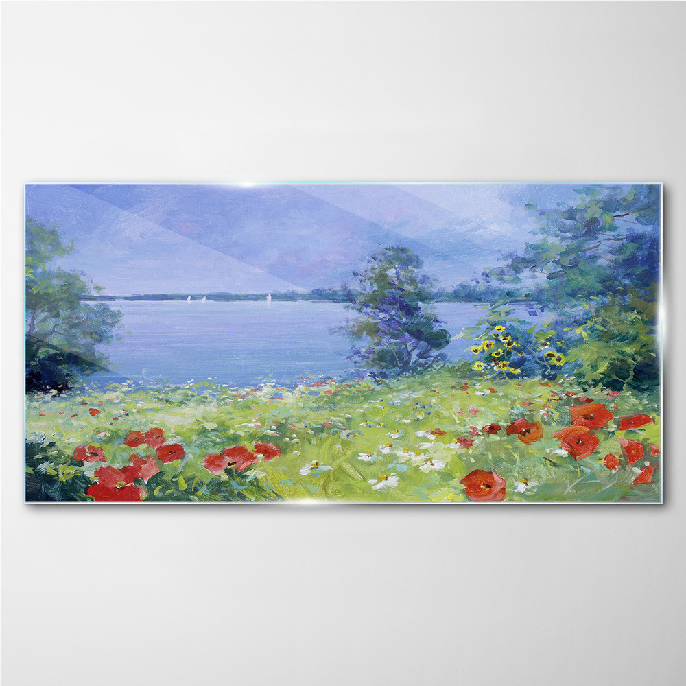 PL Coloray Obraz Szklany kwiaty woda przyroda 120x60cm