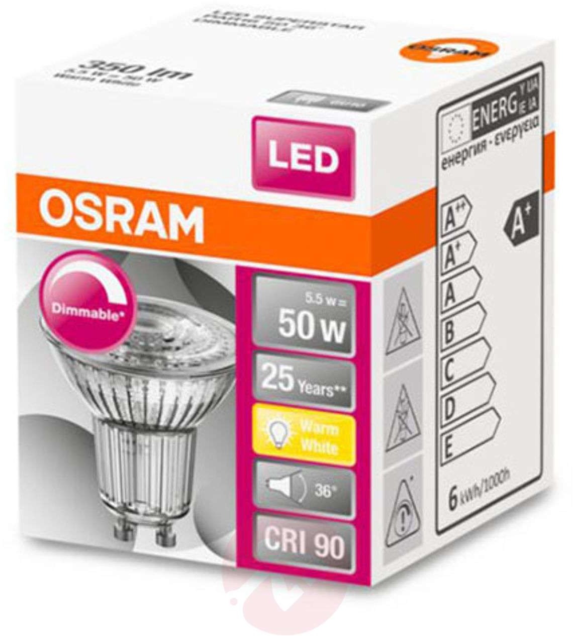 Osram szklany reflektor LED GU10 5,5W 927 36°
