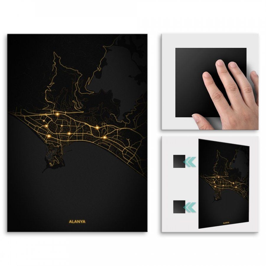 Pix4home Plakat metalowy Mapa City Lights Alanya M POS-M-03725