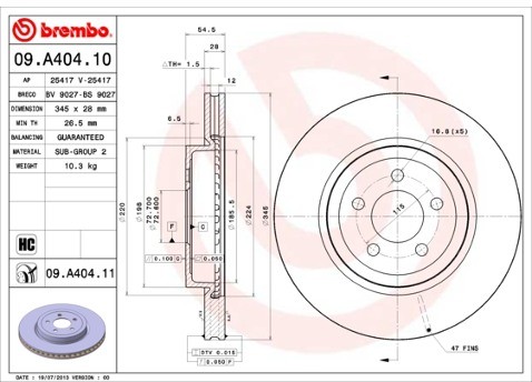 brembo Tarcza hamulcowa przednia 345mm BREMBO Dodge Challenger 2008 09.A404.11