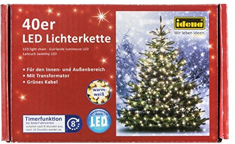 Idena łańcuch świetlny z 50 diodami LED, długość ok.6,40 m, do stosowania wewnątrz i na zewnątrz, ciepły biały 8325056