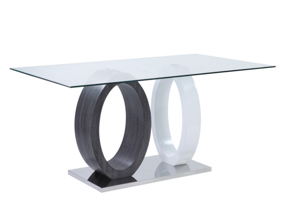 Unique Vente Stół jadalniany AYANE 6-osobowy szkło hartowane i MDF szaro-biały