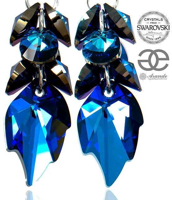 Swarovski PIĘKNE KOLCZYKI BLUE LEAF ZODIAC SREBRO