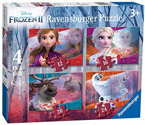 Ravensburger 3019 Disney Frozen 2, 4 w pudełku (12, 16, 20, 24 sztuk) puzzle dla dzieci w wieku od 3 lat, 3019