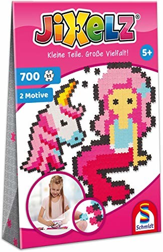 Schmidt Spiele Spiele 46115 Jixelz, jednorożec i syrenka, 700 części, 2 motywy, zestawy do majsterkowania dla dzieci, puzzle dziecięce 46115