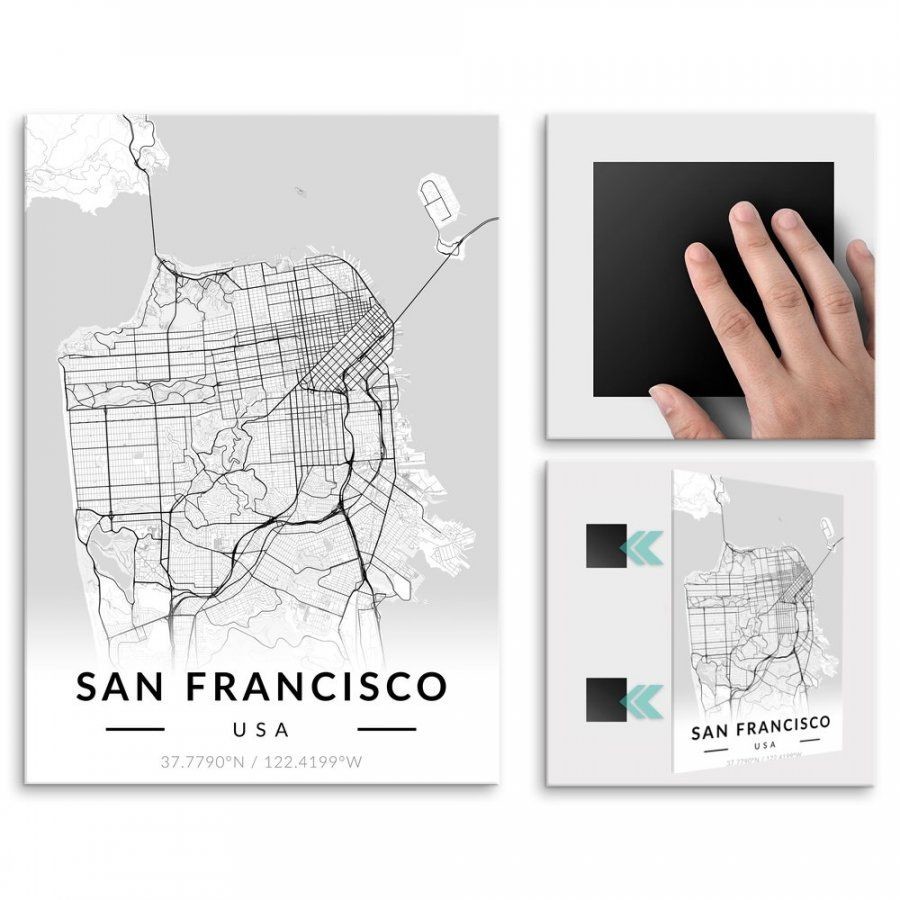 Pix4home Plakat metalowy Mapa B&W San Francisco L POS-L-03707