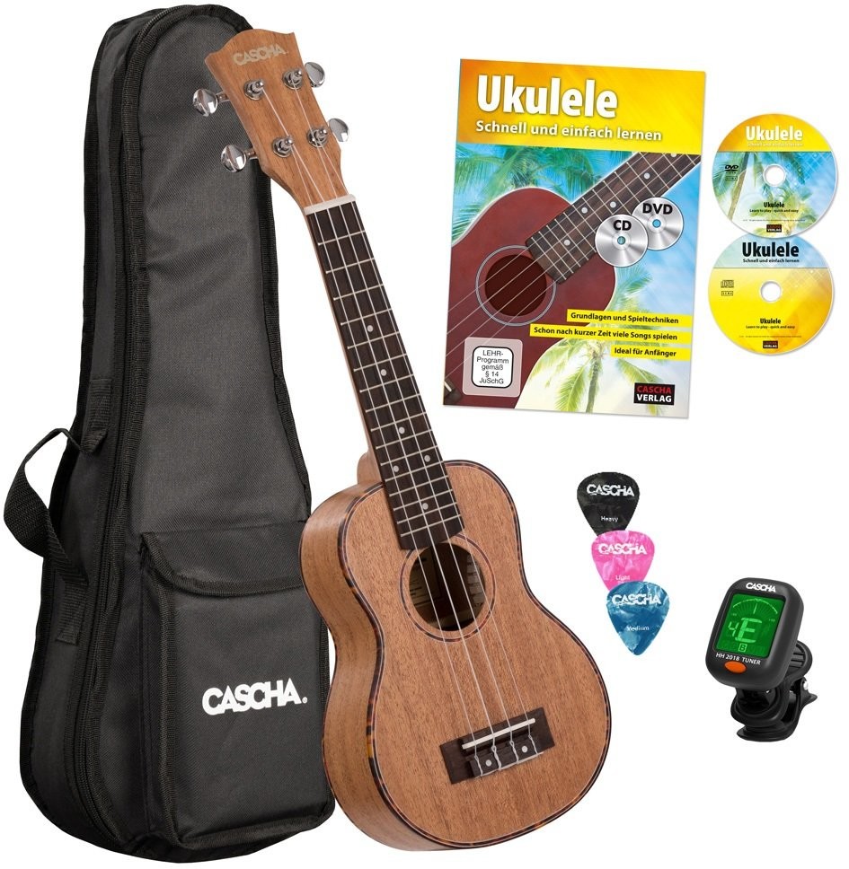 Cascha HH 2027 DE Premium Mahogany Soprano Ukulele Set