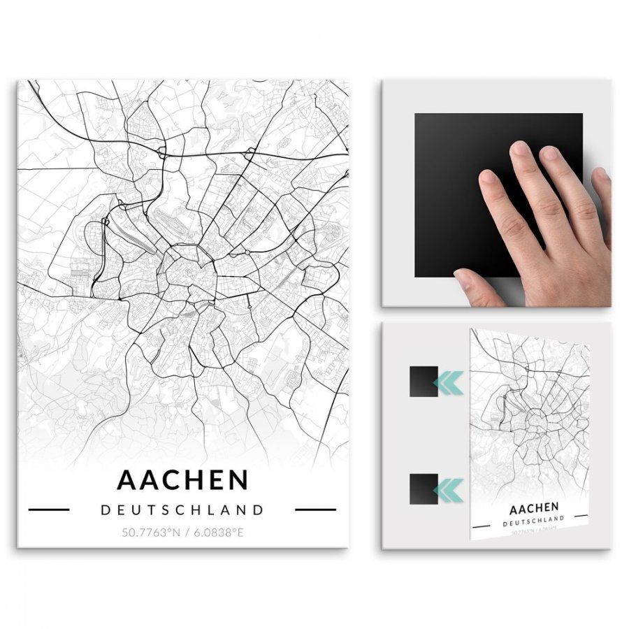 Pix4home Plakat metalowy Mapa B&W Aachen L POS-L-03107