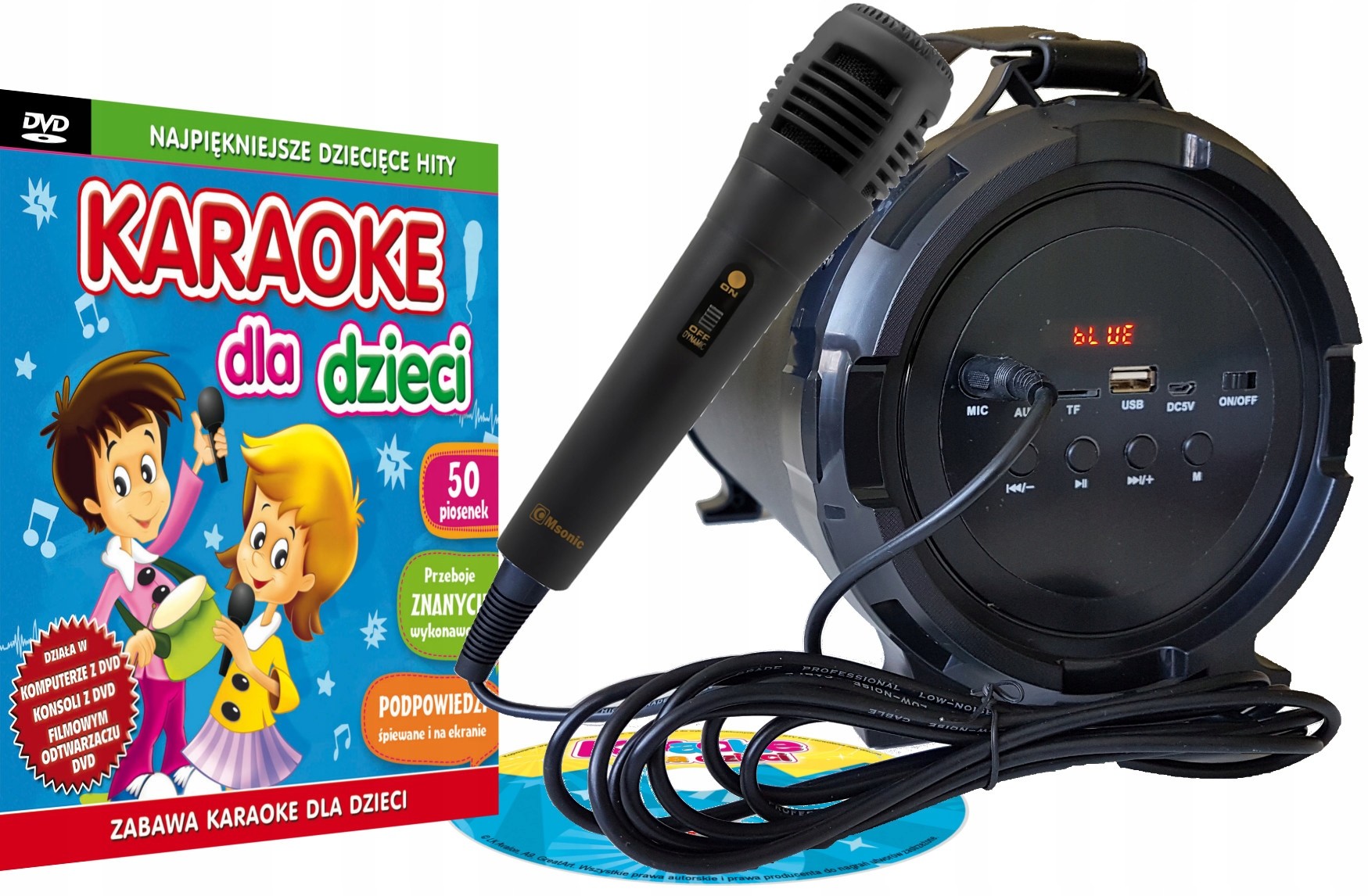 Zestaw Karaoke DVD Duży Głośnik Bt Mikrofon