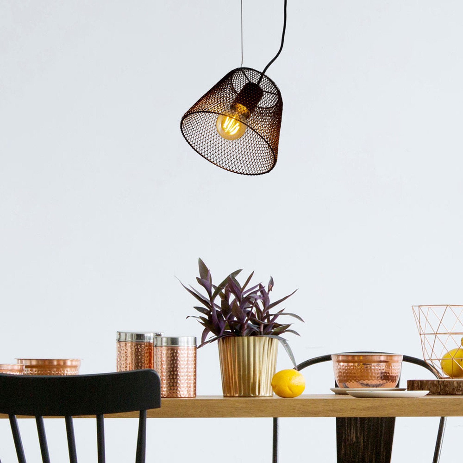 Näve Lampa wisząca Korie z klatkowym kloszem 1-punktowa