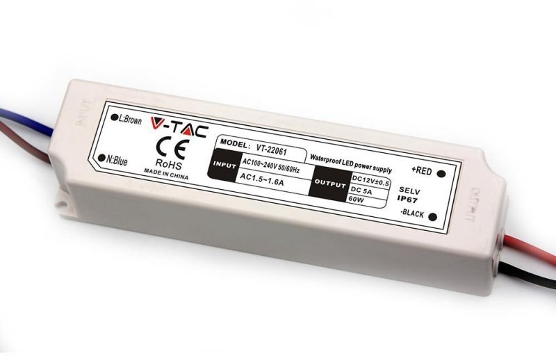 v-tac Zasilacz LED V-TAC 60W 12V 5A IP67 Hermetyczny Filtr EMI VT-22061