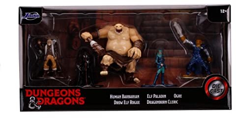 Jada Toys Jada Toys Dungeons & Dragons Nanofigs zestaw 5 figurek kolekcjonerskich z Die-Cast, Human Barbarian, Elf Paladin, Drow Elf Rogue, Dragonborn Cleric, Ogre, figurki, 5 sztuk/zestaw, 4 cm, od 12 lat 253253001