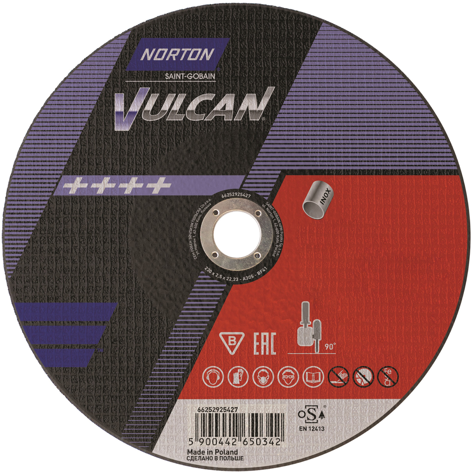 NORTON Tarcza ścierna do inoxu Vulcan A46T Inox 125 x 22,23 mm (25 sztuk) 66252833403