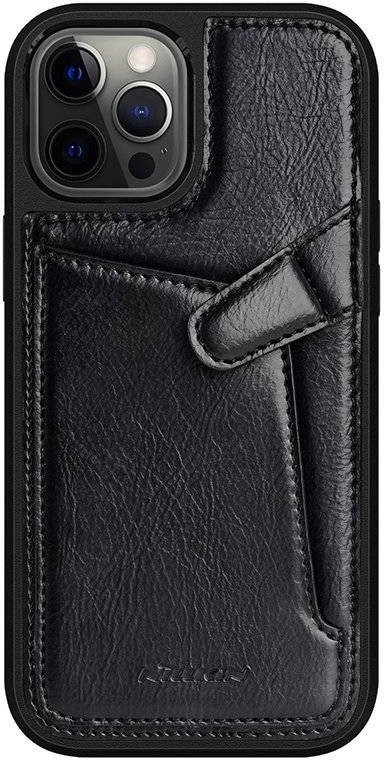 Nillkin Aoge Leather Case elastyczne pancerne etui z prawdziwej skóry z kieszonką iPhone 12 mini czarny hurtel-64960-0