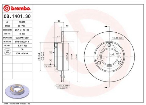 BREMBO Tarcza hamulcowa 08.1401.30