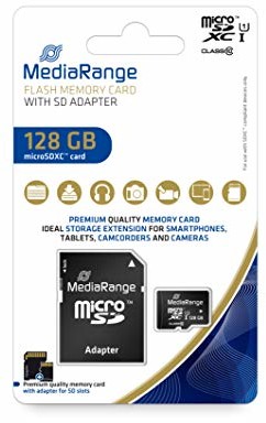 MediaRange Secure Digital Micro SDXC-UHS I karta pamięci, 128 GB, Class 10, 80 MBytes/s, z adapterem SD/SDHC