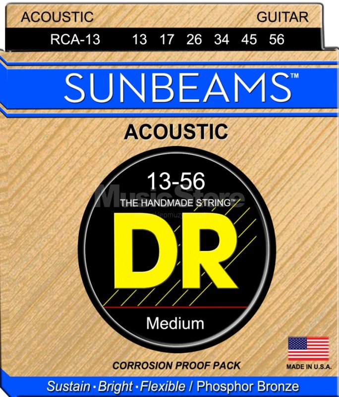 DR Strings rca-13 - sunbeams - Acoustic Guitar String Set, Medium Heavy, .013-.056