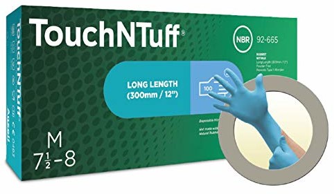 Ansell TouchNTuff 92-665 rękawice nitrylowe, ochrona przed chemikaliami i płynami, niebieski, rozmiar 9,5-10 (pudełko 100 rękawiczek) 92-665 / 9.5-10