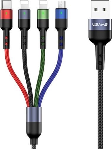 Usams Kabel USB  USAMS Kabel pleciony U26 4w1 3m 2A Fast Charge 2xlightning/microUSB/USB-C SJ413USB01 US-SJ413 63757-uniw