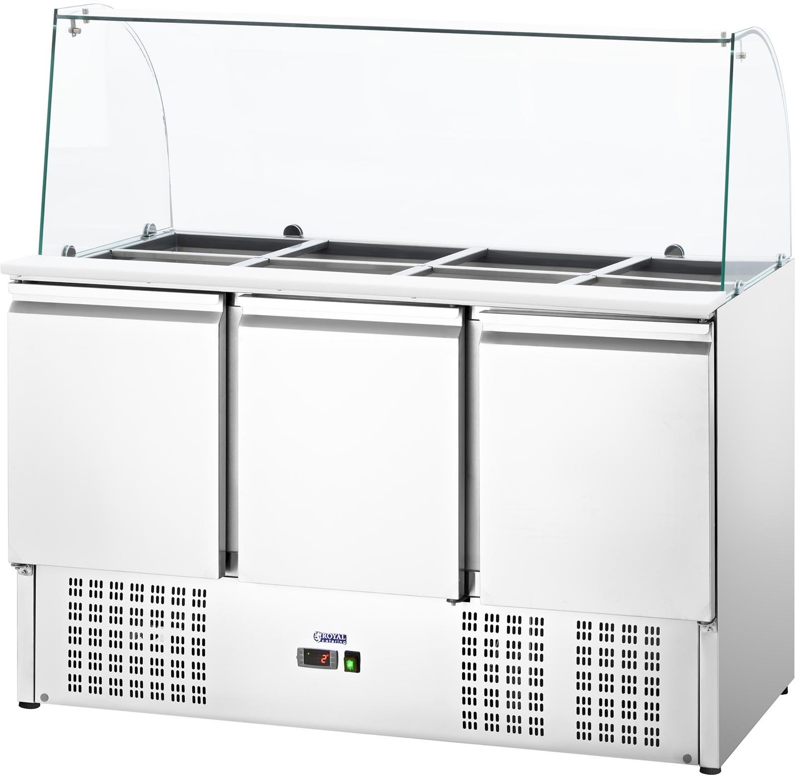 Royal Stół chłodniczy sałatkowy ze szklaną witryną Catering 368 l na 8 pojemników GN 137.0000 x 70.0000 cm RCLK-W368