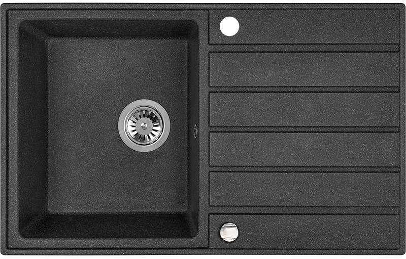Laveo Margarita granitowy 1-komorowy 79x49 cm z ociekaczem czarny SBM411T