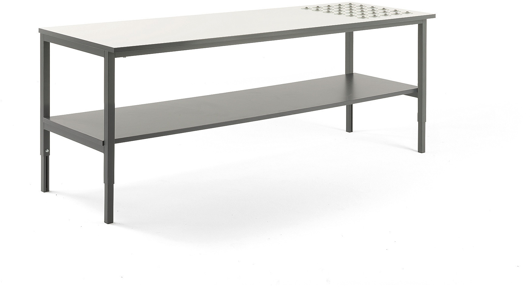 AJ Stół roboczy na kółkach dolna półka 2400x750 mm biały blat szara rama 202052
