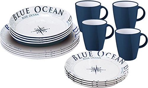Brunner melaminy Camping naczynia do naczyń blue Ocean LB 16tlg antislip 0830155N.C8C