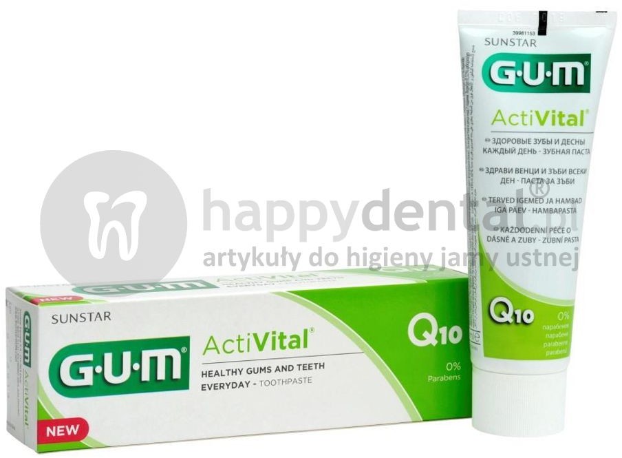 Sunstar Pasta do zębów GUM ActiVital (6050) 75ml w formie żelu z koenzymem Q10 i wyciągiem z granatu