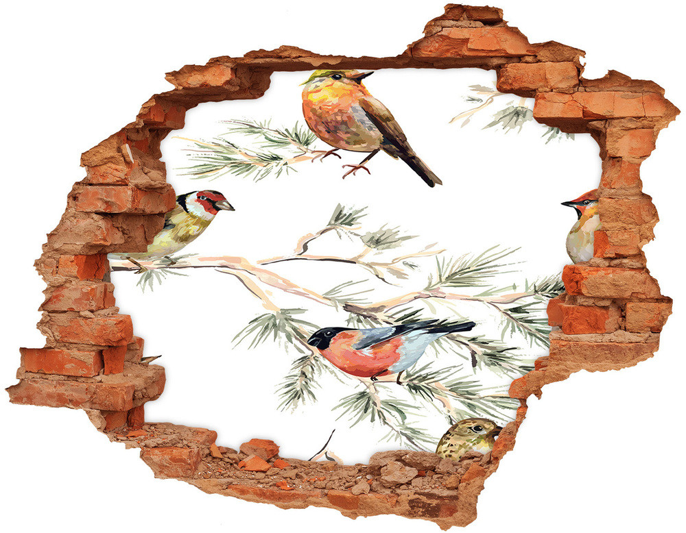 Wallmuralia.pl Dziura 3d fototapeta Leśne ptaki rośliny