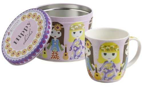Maxwell & Williams pb0503 in a Tin Mug kubek, kubek do kawy, kubek, Hippy Chicks, 400 ML, w metalowej puszce niż w eleganckim pudełku na prezent, porcelana, różowa PB0503
