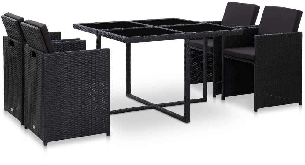 vidaXL 5-cz. zestaw mebli ogrodowych z poduszkami, rattan PE, czarny