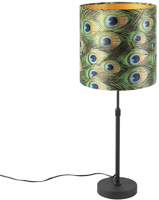 QAZQA Lampa stołowa regulowana czarna klosz welurowy pawie oczka 25cm - Parte