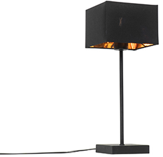 QAZQA Nowoczesna lampa stołowa czarny abażur z tkaniny czarny ze złotem - VT 1