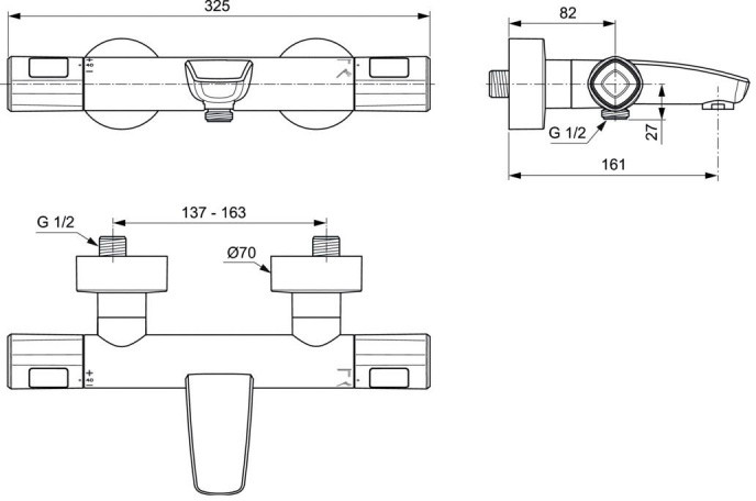 Ideal Standard Ceratherm T100 Bateria wannowo-prysznicowa termostatyczna ścienna chrom A7238AA