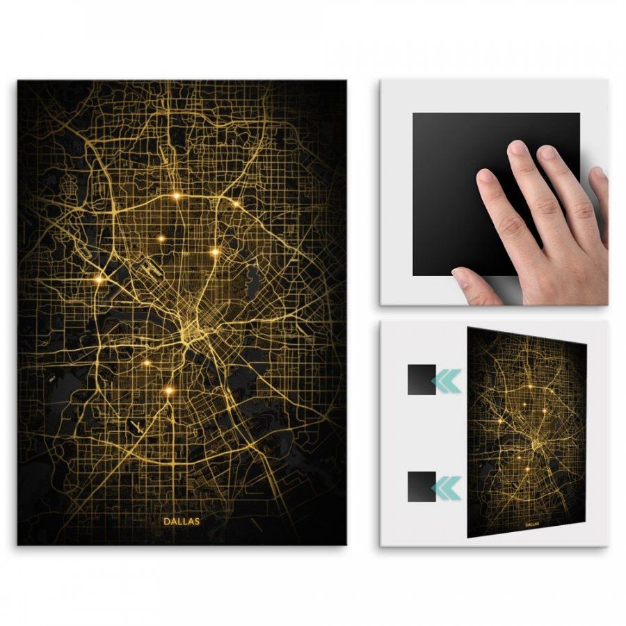 Pix4home Plakat metalowy Mapa City Lights Dallas M POS-M-03475