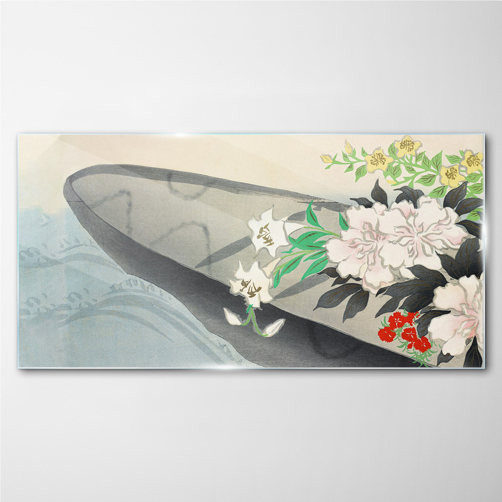 PL Coloray Obraz na Szkle Łódź Kwiatu Kwiaty Woda 140x70cm