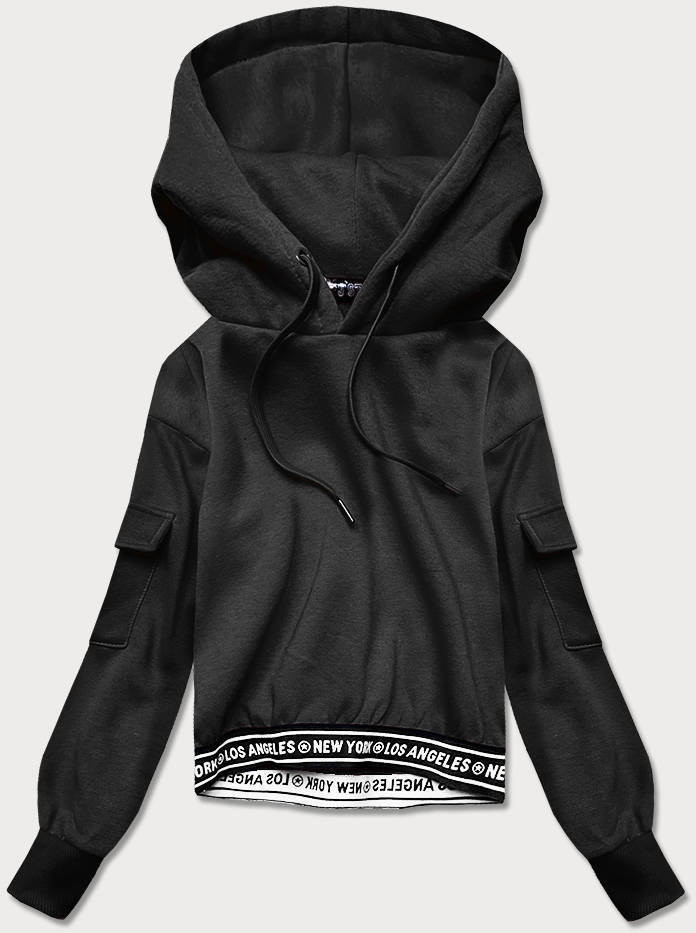 J.STYLE KRÓTKA BLUZA DRESOWA DAMSKA ZE ŚCIĄGACZAMI CZARNA (26030) - J.STYLE