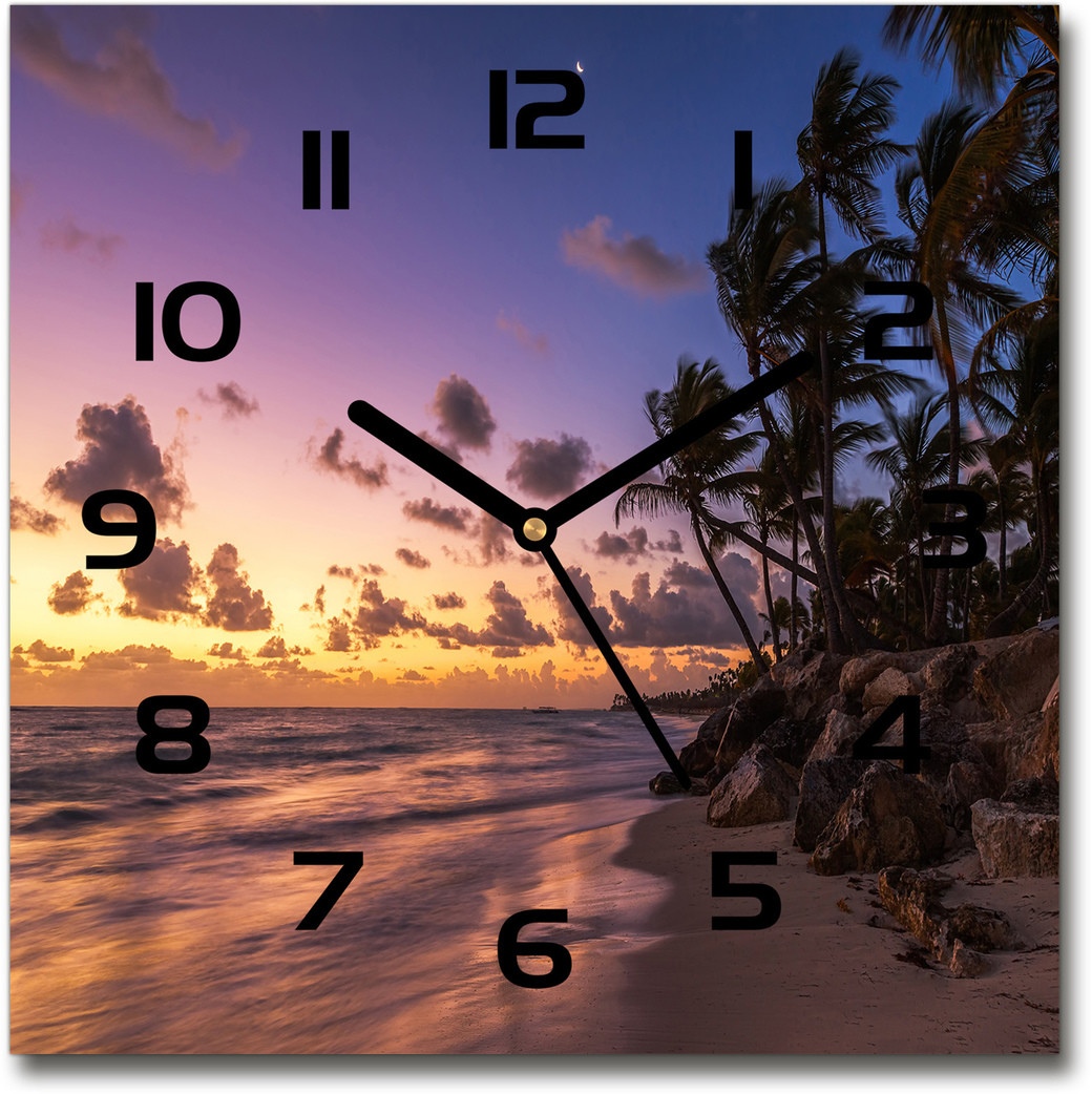Zegar szklany kwadratowy Zachód na plaży