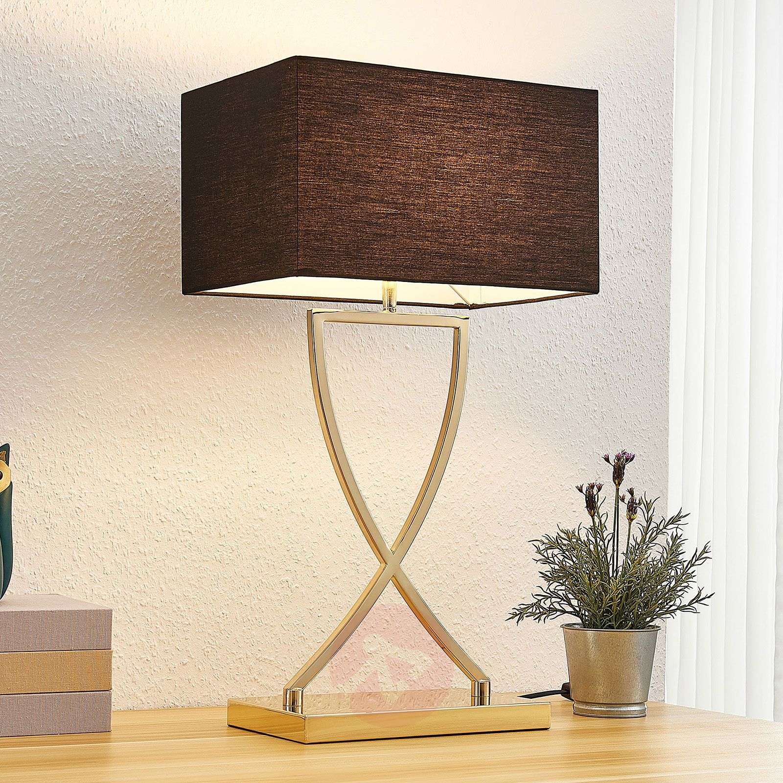 LUCANDE Lucande Evaine lampa stołowa mosiądz klosz czarny