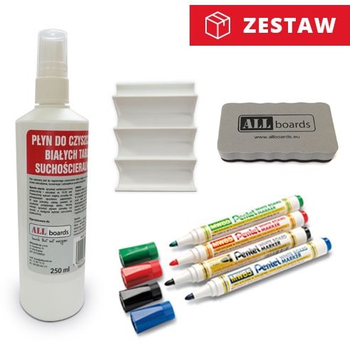 Allboards Zestaw - Pentel MW85 4 szt + uchwyt do tablic szklanych + gąbka do tablic szklanych + płyn do tablic ZMWUSGSP