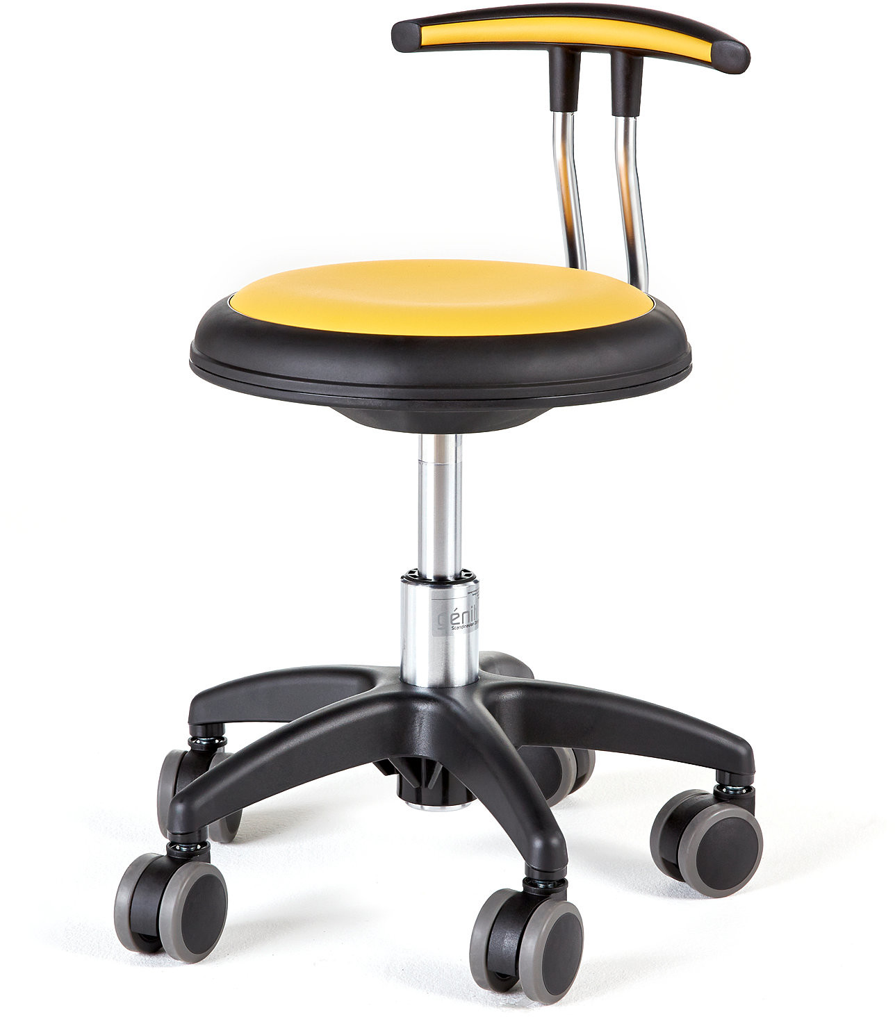 AJ Produkty e- Wheel stool Star seat height 300-380 mm. in yellow leather.